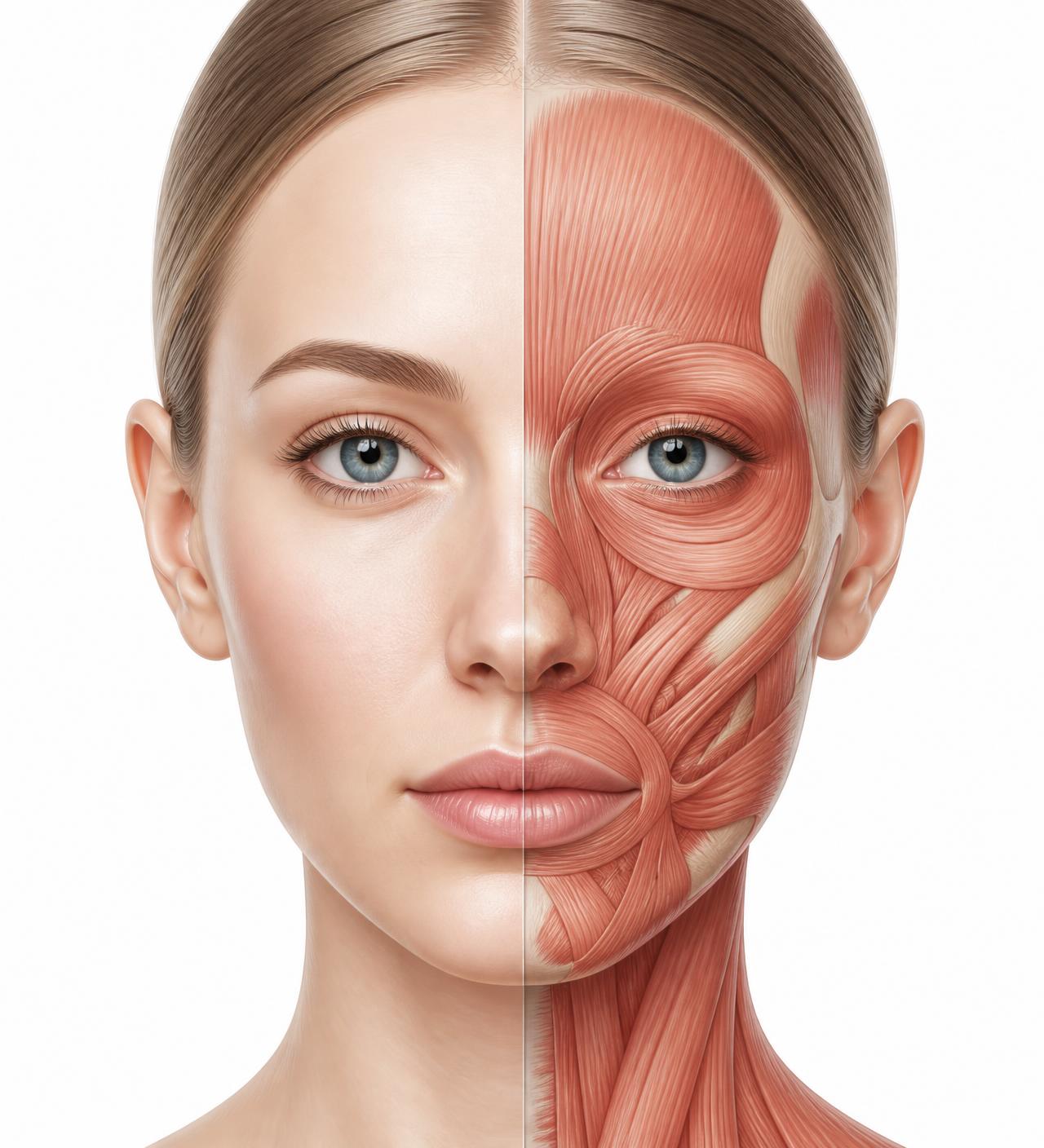 Ilustración anatómica de la musculatura facial