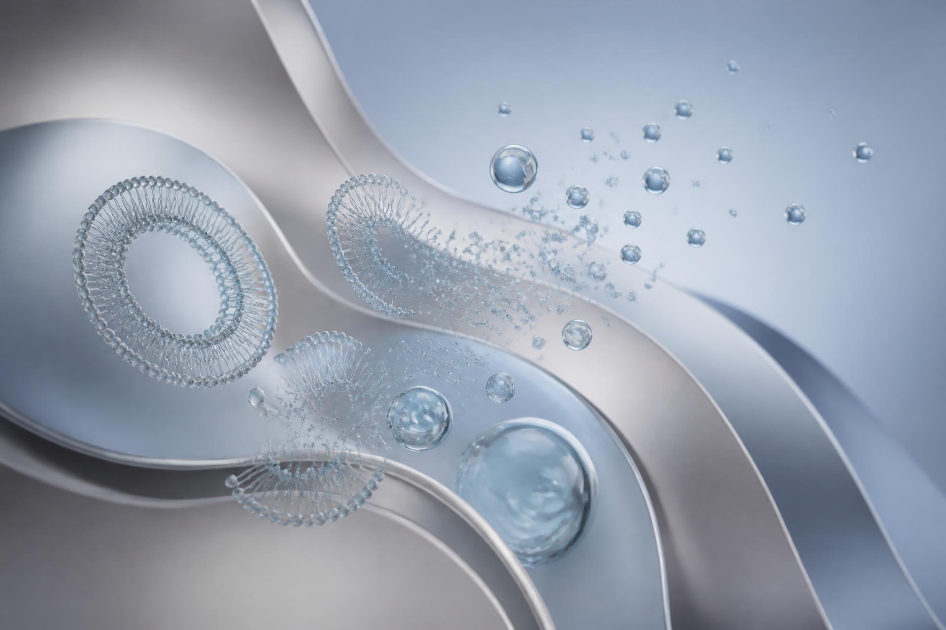 Estructuras lipídicas y gotas fluidas sobre superficies curvas plateadas